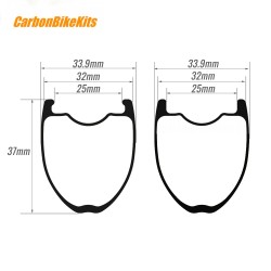 Llanta tubeless de carbono ArcX 700C ultraligera de 305g, 37x32mm, ancho interno de 25mm, estructura reforzada